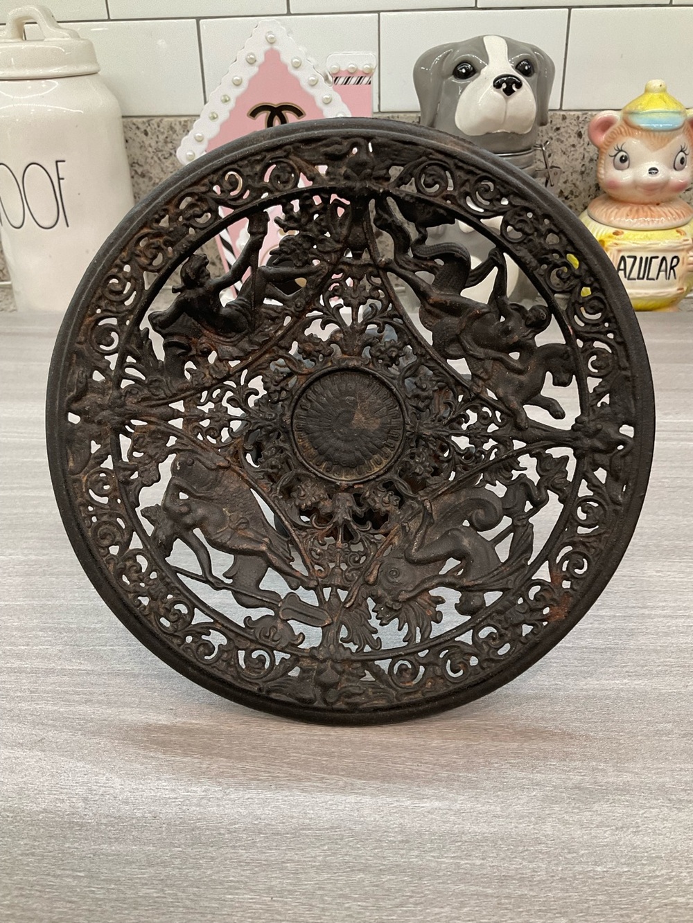 ROBERT EMIG BLACK CAST IRON PEDESTAL DISH GREEK GODS MYTH VINTAGE MCM